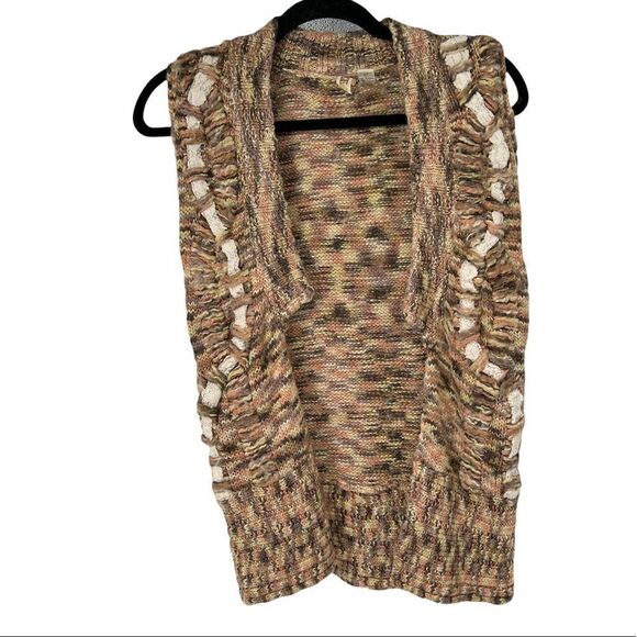 BKE Cream‎ Brown Pink Boho Sweater Vest - Picture 1 of 5